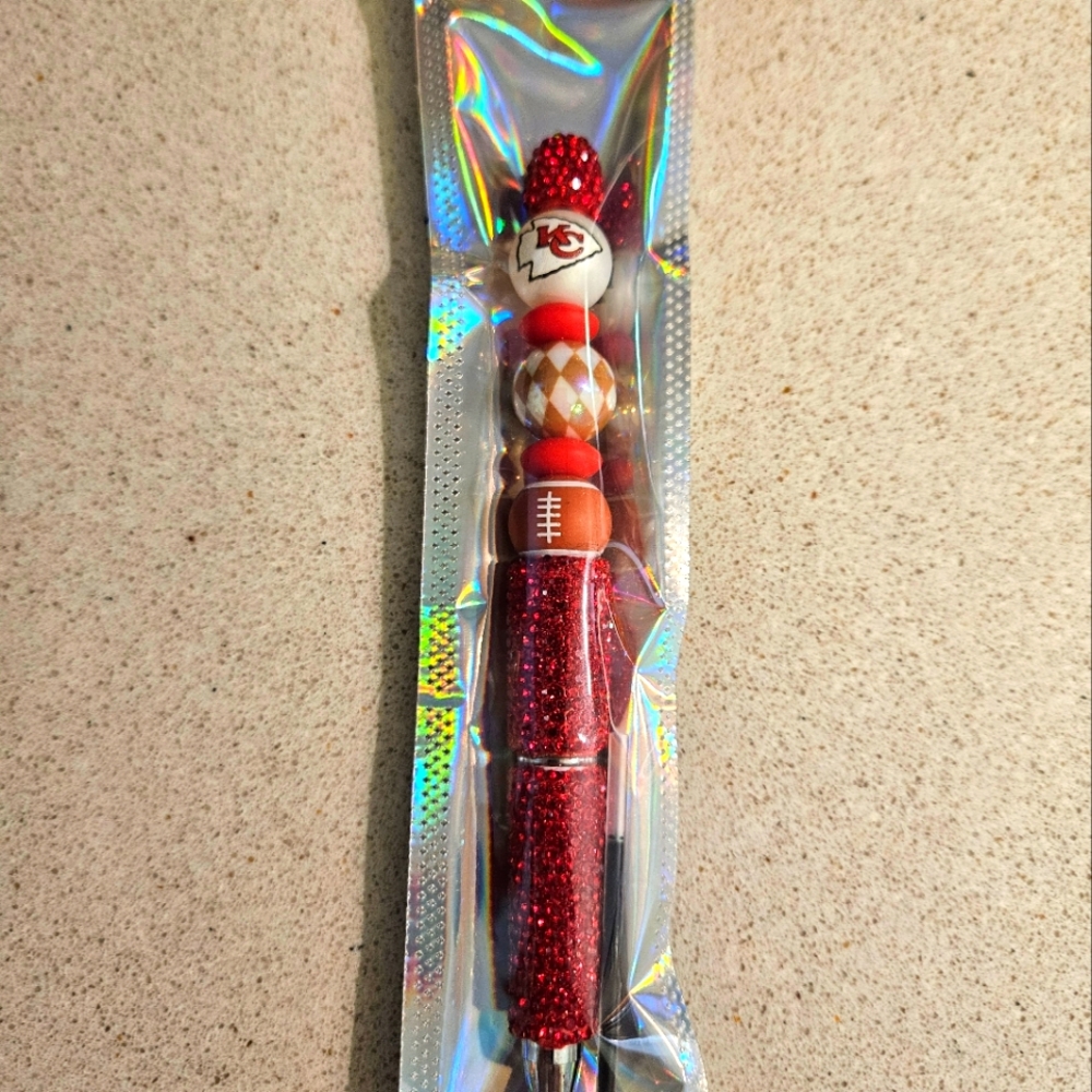 Red Kansas City Beaded Bling Football Pen With Refill